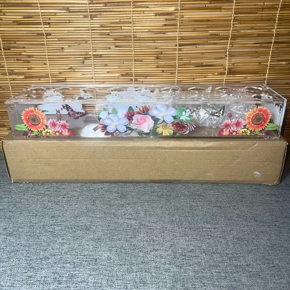 Acrylic Rectangular Flower Vase - 16 Inches , 18Holes, Clear Modern Floral Cente
